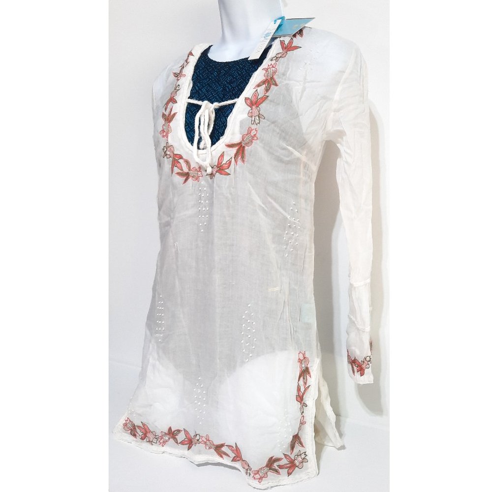 NWT Letarte Handmade White Embroidered Tunic Cover-up